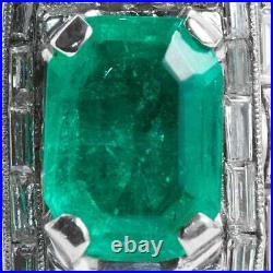Art Deco Inspired 925 Silver Vintage Women's Ring Set With Emerald & White CZ