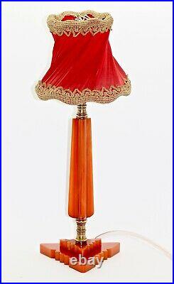 Art Deco Lamp BAKELITE Geometric 1930s Pumpkin Catalin with Shade Working Vintage