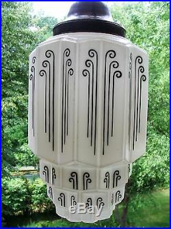 Art Deco Milk Glass Skyscraper Pendant Light Fixture-vintage