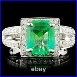 Art Deco Neon Green Emerald Shape 2.19CT Emerald & White 0.60CT CZ Pretty Ring