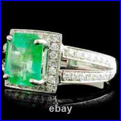 Art Deco Neon Green Emerald Shape 2.19CT Emerald & White 0.60CT CZ Pretty Ring
