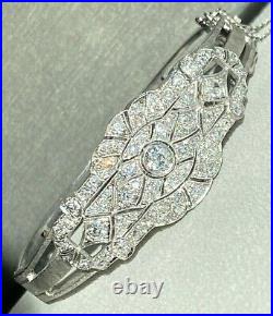 Art Deco Platinum 14K White Gold Old European Diamond Filigree Bracelet 6.75