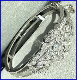 Art Deco Platinum 14K White Gold Old European Diamond Filigree Bracelet 6.75
