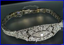 Art Deco Platinum Diamond Filigree Articulated Vintage Bracelet 6.25