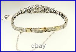 Art Deco Platinum Diamond Filigree Articulated Vintage Bracelet 6.25