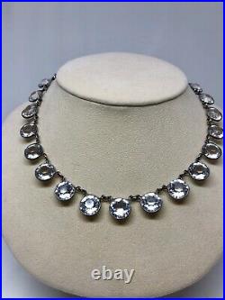 Art Deco Riviere Sterling Silver Necklace Paste Rhinestone Crystal Stone Vintage