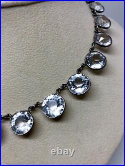 Art Deco Riviere Sterling Silver Necklace Paste Rhinestone Crystal Stone Vintage