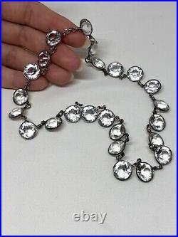 Art Deco Riviere Sterling Silver Necklace Paste Rhinestone Crystal Stone Vintage