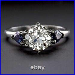 Art Deco Round Cut Simulated Diamond Vintage Wedding Ring 14k White Gold Plated