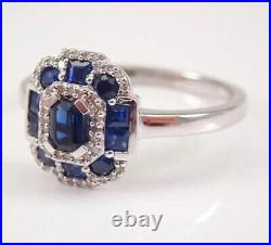 Art Deco Round Cut Simulated Sapphire Vintage Wedding Ring 14k White Gold Plated