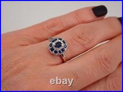 Art Deco Round Cut Simulated Sapphire Vintage Wedding Ring 14k White Gold Plated