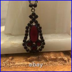 Art Deco Ruby Red Original Vintage Bohemian Garnet Necklace Signed