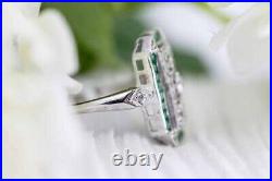 Art Deco Simulated 2Ct Round Diamond Vintage Engagement Ring 14K White Gold Over