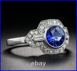 Art Deco Style Simulated Sapphire Vintage Inspired Engagement Ring In 925 Silver