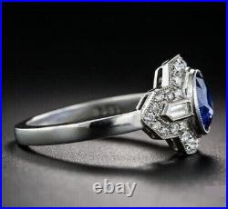 Art Deco Style Simulated Sapphire Vintage Inspired Engagement Ring In 925 Silver