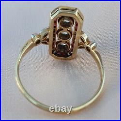 Art Deco Three Stone Diamond & Ruby Gold Ring Vintage Engagement Antique 1920