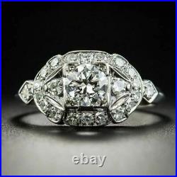 Art Deco Vintage 1.35Ct White Moissanite Engagement Ring 14k White Gold Size 5.5