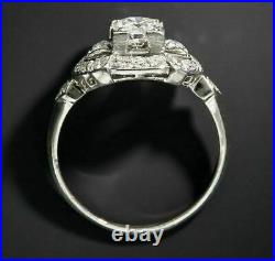 Art Deco Vintage 1.35Ct White Moissanite Engagement Ring 14k White Gold Size 7.5