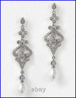 Art Deco Vintage 1.60 CT Pearl Long Drop Beautiful 935 Argentium Silver Earrings