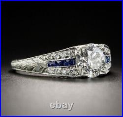 Art Deco Vintage 1.63Ct Brilliant Moissanite Engagement Ring Real 14K White Gold