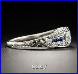 Art Deco Vintage 1.63Ct Brilliant Moissanite Engagement Ring Real 14K White Gold