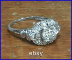 Art Deco Vintage 1.65Ct White Moissanite Engagement Ring 14k White Gold Size 7.5