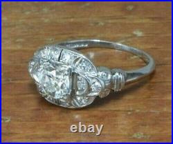 Art Deco Vintage 1.65Ct White Moissanite Engagement Ring 14k White Gold Size 7.5