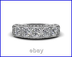 Art Deco Vintage 1.70Ct Round Cut Moissanite Engagement Ring Real 14K White Gold