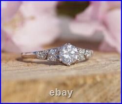 Art Deco Vintage 1.75Ct White Moissanite Engagement Ring 14k White Gold Size 6.5