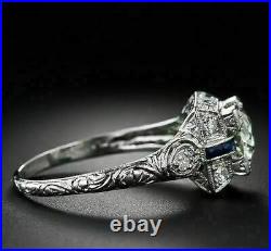 Art Deco Vintage 1.80 Ct Round Moissanite Engagement Ring 14k White Gold Finish