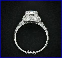 Art Deco Vintage 1.80 Ct Round Moissanite Engagement Ring 14k White Gold Finish