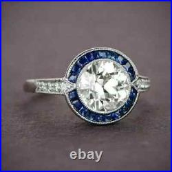 Art Deco Vintage 1.86 CT Round Moissanite Engagement Ring 925 Sterling Silver