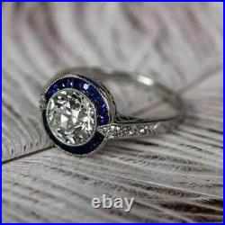 Art Deco Vintage 1.86 CT Round Moissanite Engagement Ring 925 Sterling Silver