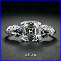 Art Deco Vintage 2.15 Ct Asscher Cut Moissanite Diamond Antique Engagement Ring