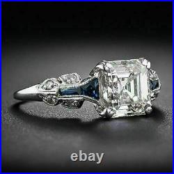 Art Deco Vintage 2.15 Ct Asscher Cut Moissanite Diamond Antique Engagement Ring