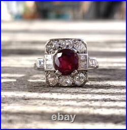 Art Deco Vintage 2.30 Carat Round Ruby With Bugatti & Round CZ 925 Silver