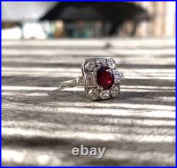 Art Deco Vintage 2.30 Carat Round Ruby With Bugatti & Round CZ 925 Silver