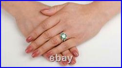 Art Deco Vintage 2.50 Ct Round Cut Moissanite & Emerald Antique Wedding Ring