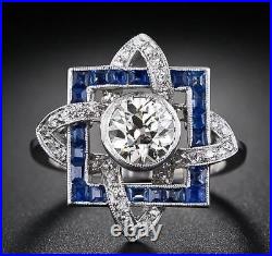 Art Deco Vintage 2.50 Ct Round Lab-Created Diamond 925 Silver Engagement Ring