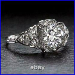 Art Deco Vintage 2.50CT Round Cut Moissanite 14K White Gold Over Engagement Ring