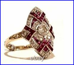 Art Deco Vintage 2.75 Ct Round Diamond & Ruby Engagement 14K White Gold FN Ring