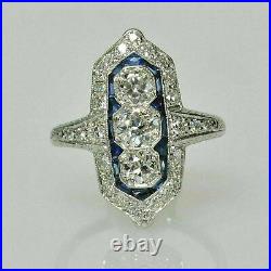 Art Deco Vintage 2.85 Ct Diamond Rare Design Engagement 14K White Gold FN Ring