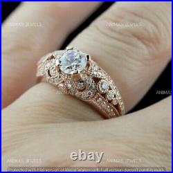 Art Deco Vintage 2 CT Round Cut Moissanite Engagement Ring 14K Rose Gold Plated