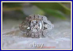 Art Deco Vintage 2CT Cushion Cut Lab-Created Diamond Engagement Ring 14K Gold FN