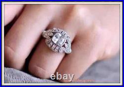 Art Deco Vintage 2CT Cushion Cut Lab-Created Diamond Engagement Ring 14K Gold FN
