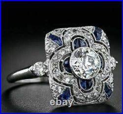 Art Deco Vintage 2CT Round Moissanite Engagement Wedding Ring 14K White Gold FN