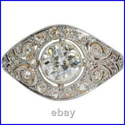Art Deco Vintage 2Ct Moissanite Antique Engagement 14k White Gold Finish Ring