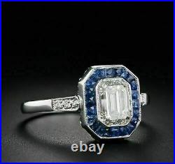 Art Deco Vintage 3.00Ct Emerald Cut Lab-Created Diamond Antique Engagement Rings