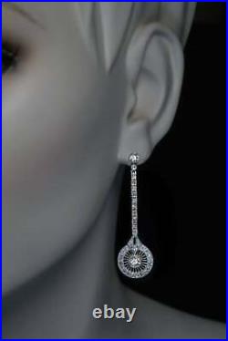 Art Deco Vintage 3.12CT Old European Cut Cubic Zirconia Drop Dangle Fine Earring