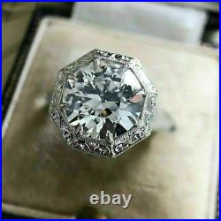 Art Deco Vintage 3CT Round Cut Moissanite Engagement Ring 14K White Gold Finish
